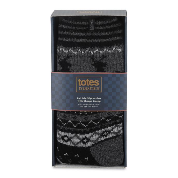 totes toasties® Mens Single Sherpa Line Slipper Socks Grey Mix Extra Image 5